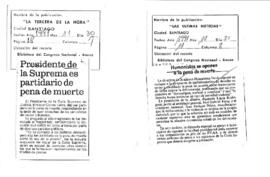 Presidente de la Suprema es partidario de la pena de muerte/ Humanistas se oponen a la pena de muerte.