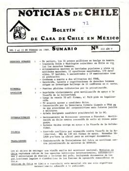 Noticias de Chile.  N°212. Año V. Del 2 al 15 de febrero de 1989.