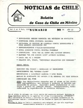 Noticias de Chile. N°56. Año II. Del  02 al 09 de octubre 1985