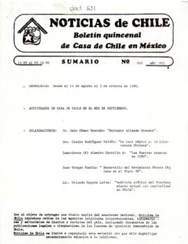 Noticias de Chile. N°243. Año VII. Del 14 de agosto al 3 de octubre de 1990