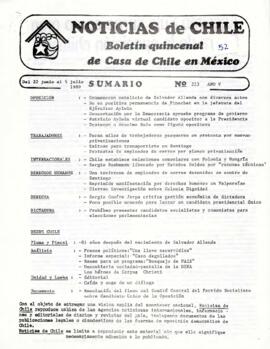 Noticias de Chile. N°223. Año V. Del 22 de junio al 5 de julio de 1989.