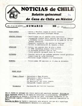 Noticias de Chile. N°227. Año VI. Del 17 al 30 de agosto de 1989.