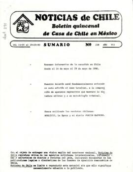 Noticias de Chile. N° 238 Año VII. Del 14 de mayo 29 de mayo de 1990