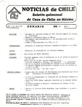 Noticias de Chile.  N°207 Año V. Del 17 al 30 noviembre de 1988.