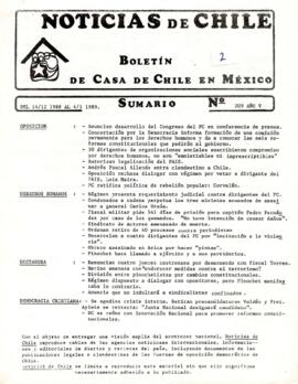 Noticias de Chile.N°209. Año V. Del 14 de diciembre de 1988 al 4 de enero de 1989.
