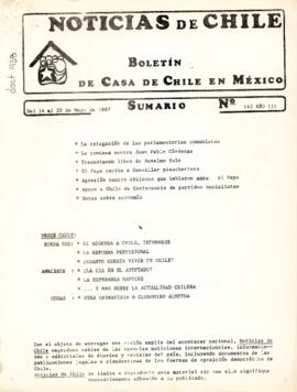 Noticias de Chile. N°140. Año III. Del 14 al 20 de mayo de 1987.