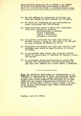 Disposiciones generales de la aduana y el correo de Chile e informaciones adicionales sobre el envío de encomiendas desde el exterior hacia Chile