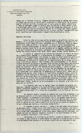 CONGECHILE Mendoza Informe de Actividades N° 1/86 - Ministerio de relaciones Exteriores, Consulado General de Chile - Mendoza (2)