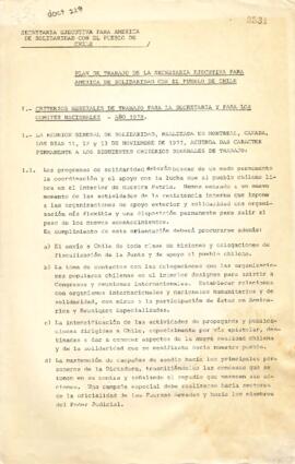 Plan de trabajo de la Secretaría Ejecutiva para América de solidaridad con el pueblo de Chile