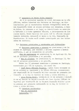 Memorándum acerca de las violaciones a los derechos humanos en Chile en diferentes campos de acción hasta el último año (20)