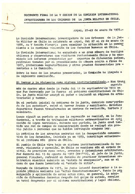 Documento final de la V sesión de la Comisión Internacional Investigadora de los Crímenes de la Junta Militar en Chile. (1)