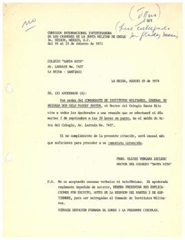Sr. (a) Apoderado (a); Por orden del Comandante de Institutos Militares, General de Brigada don Nilo Floody Buxter, (...)