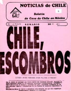 Noticias de Chile.  N°25. Año I. Del 1 al 8 de marzo de 1985