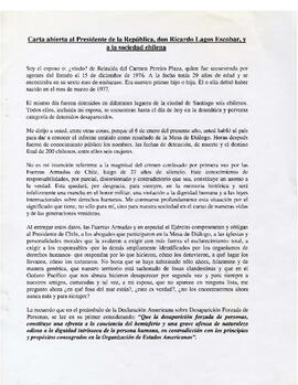 Carta abierta al Presidente de la República, don Ricardo Lagos Escobar, y a la sociedad chilena (1)