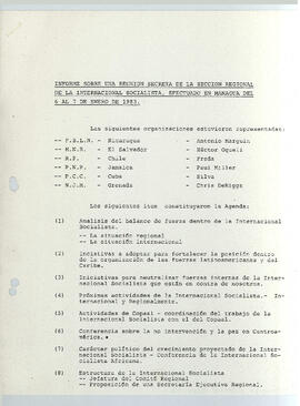 Informe sobre una reunión secreta dela Sección regional de la Internacional Socialista, efectuado en managua del 6 al 7 de enero de 1983 (1)