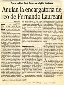 Anulan la encargatoria de reo de Fernando Lauriani