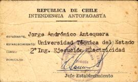 Carnet estudiantil provisorio. 1969
