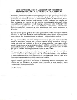 Acto conmemoración de los 35 años de la detención y posterior desaparición de Jorge Elías y Juan Carlos Andrónicos